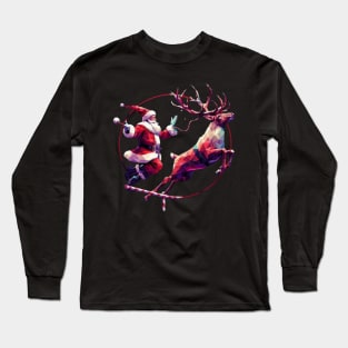 Christmas Santa and  Reindeer Long Sleeve T-Shirt